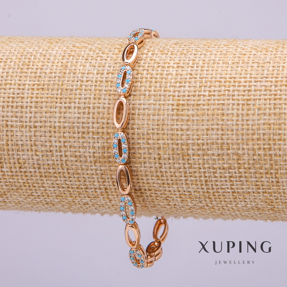 Xuping Bracelet with White and Blue Stones, 4 mm Thick, 19 cm Length, Gold Plated