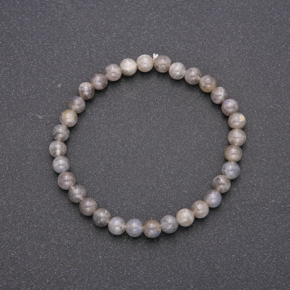 Labradorite Bracelet on Elastic, Smooth Beads, 6 mm Diameter, 18 cm Length