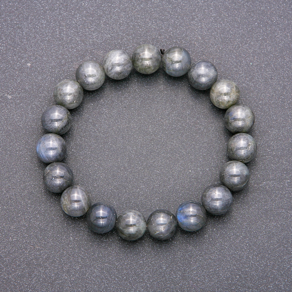Bracelet with Natural Labradorite on Elastic Cord, Smooth Bead, Diameter 10(±)mm, Length 18 cm