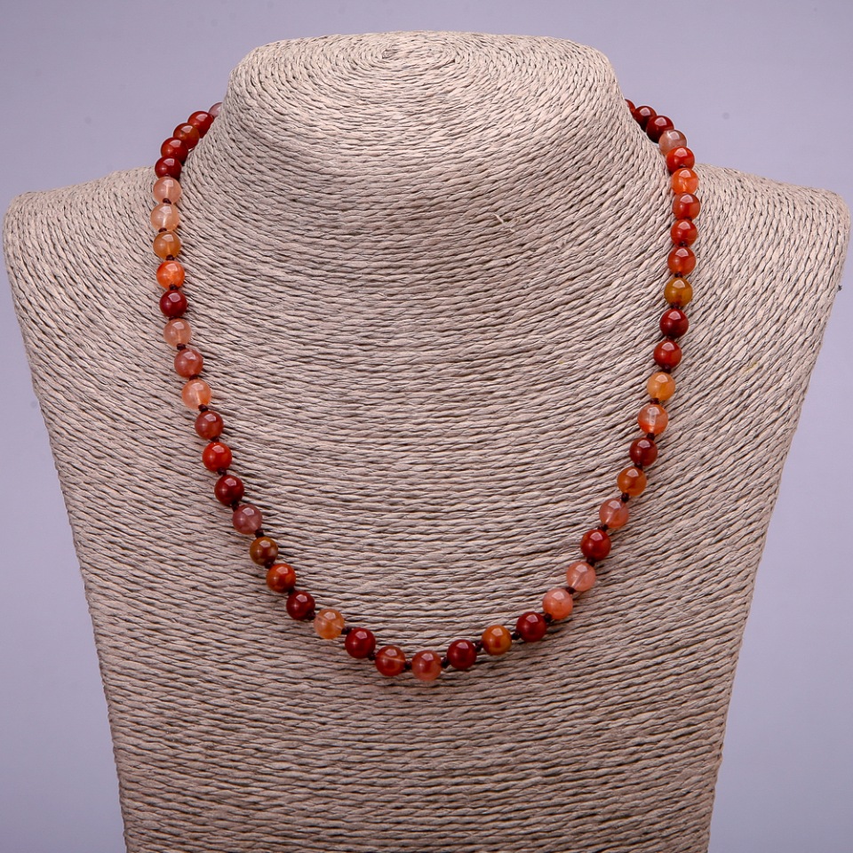 Beaded necklace of natural red rutile quartz, smooth beads, diameter 6 mm, length 45 cm