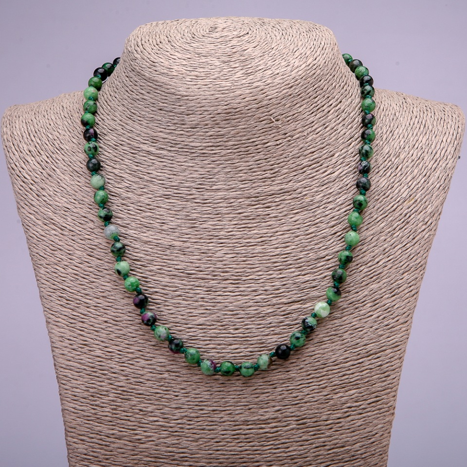 Zoisite Bead Necklace, Natural Zoisite, Smooth Round Beads, 6 mm Diameter (±), 45 cm Length