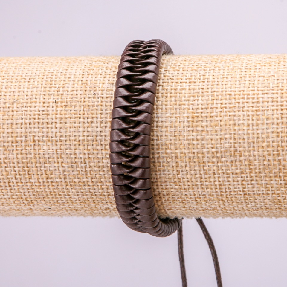 Bracelet, length 18–25 cm, thickness 13 mm, brown eco-leather, with adjustable closure