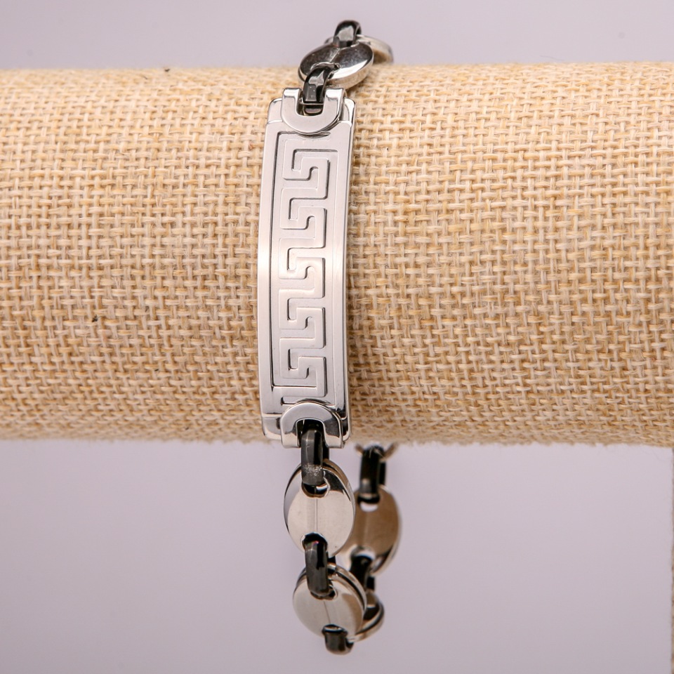 Metal bracelet in stainless steel with clasp, 12 mm thick, 21 cm long, silver-colored