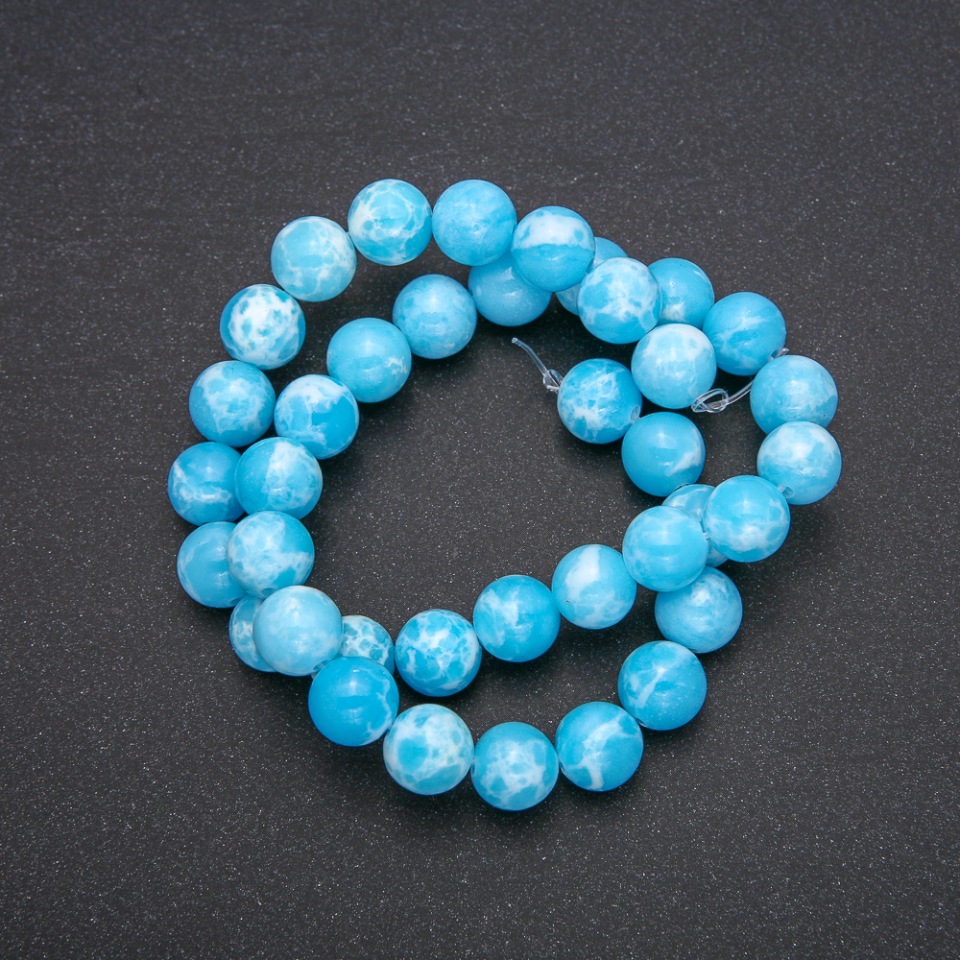 Larimar Acrylic Beads, Smooth Round Balls on a Strand, 10 mm Diameter, 38 cm Length (±)
