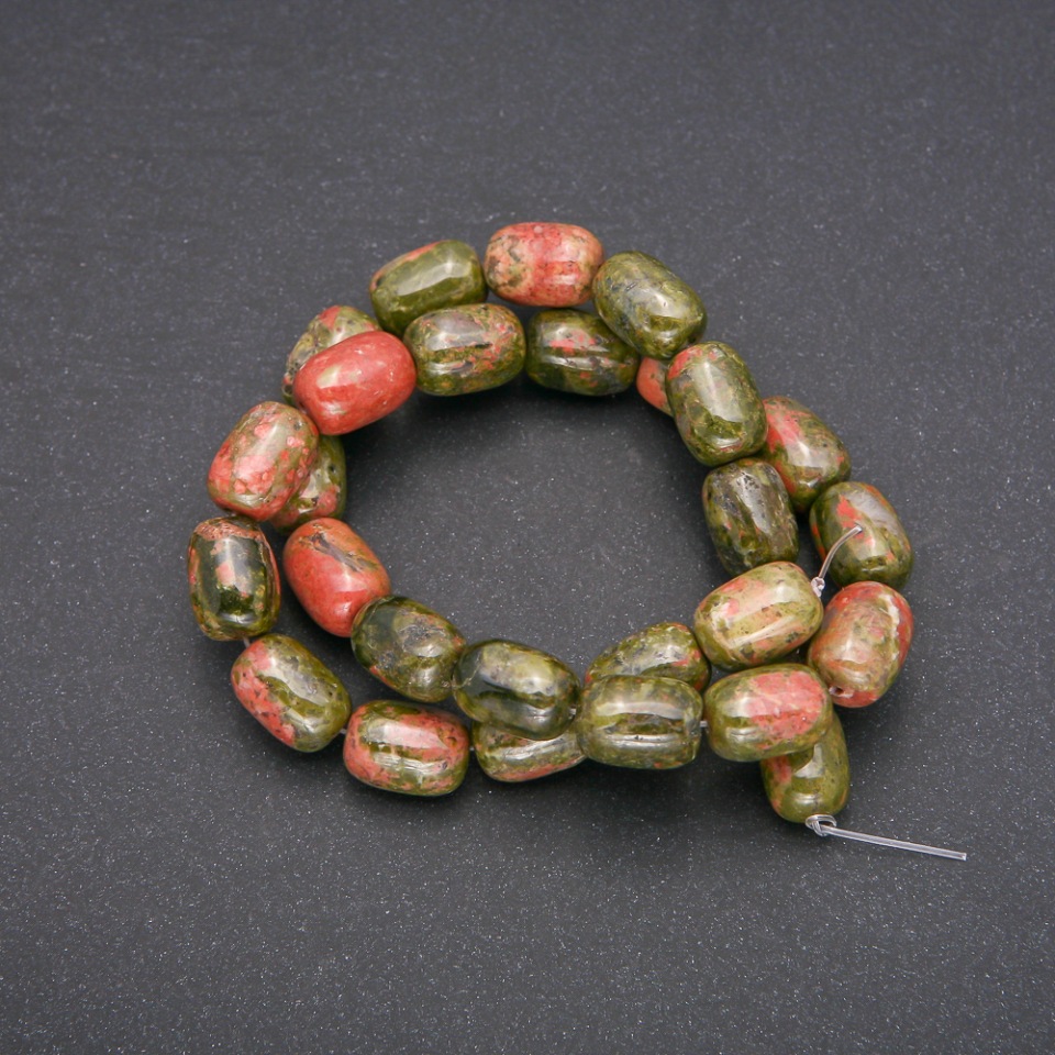 Heliotrope natural stone beads, 'Barrel' bead, diameter 10x14 mm (±), length 38 cm