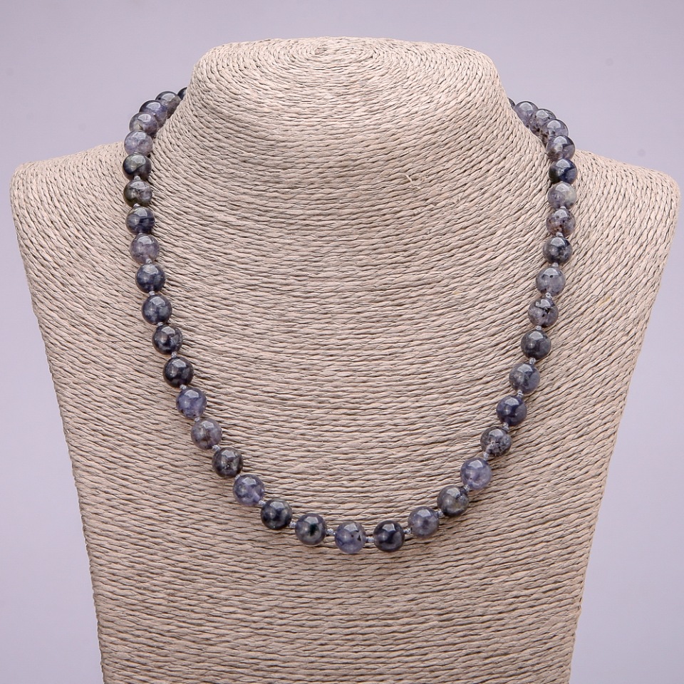 Natural Iolite necklace with smooth beads, diameter 8(±)mm, length 48cm