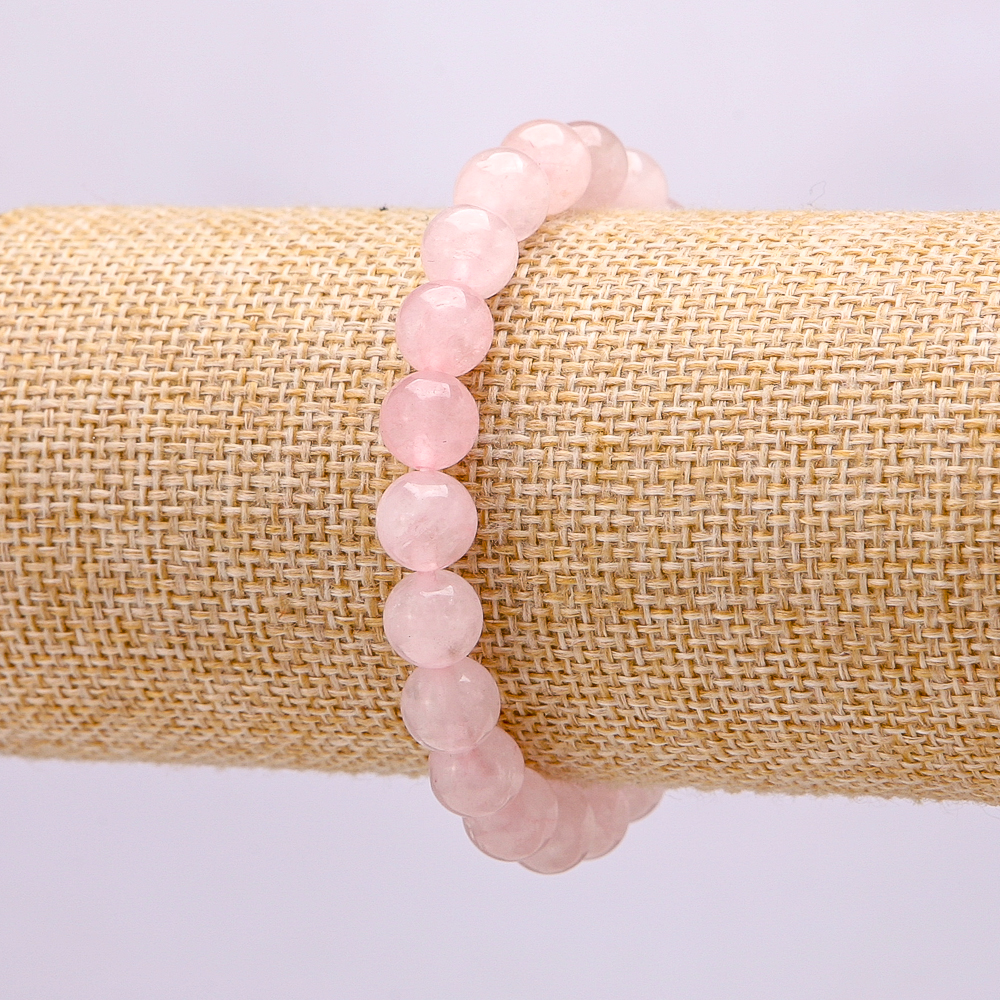 Elastic bracelet with natural rose quartz, smooth beads, diameter 10 mm