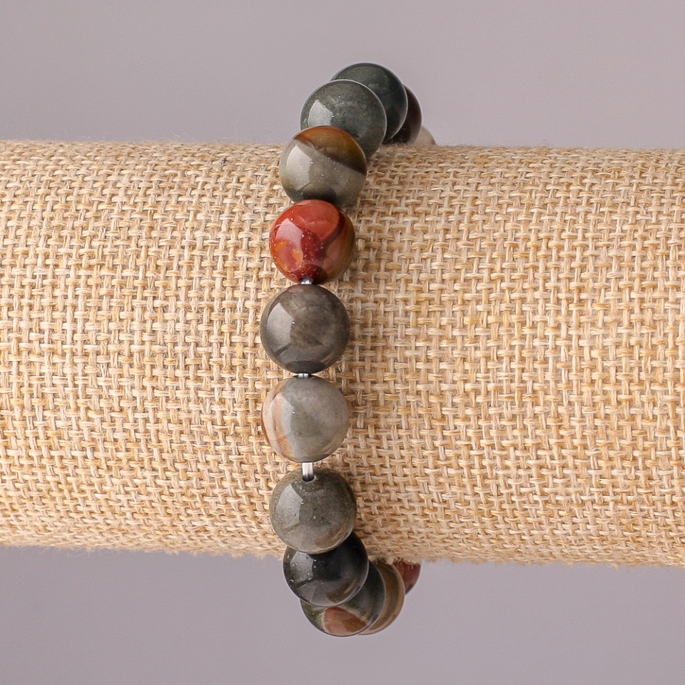 Jasper bracelet on elastic cord, smooth beads, 10 mm diameter, 18 cm circumference