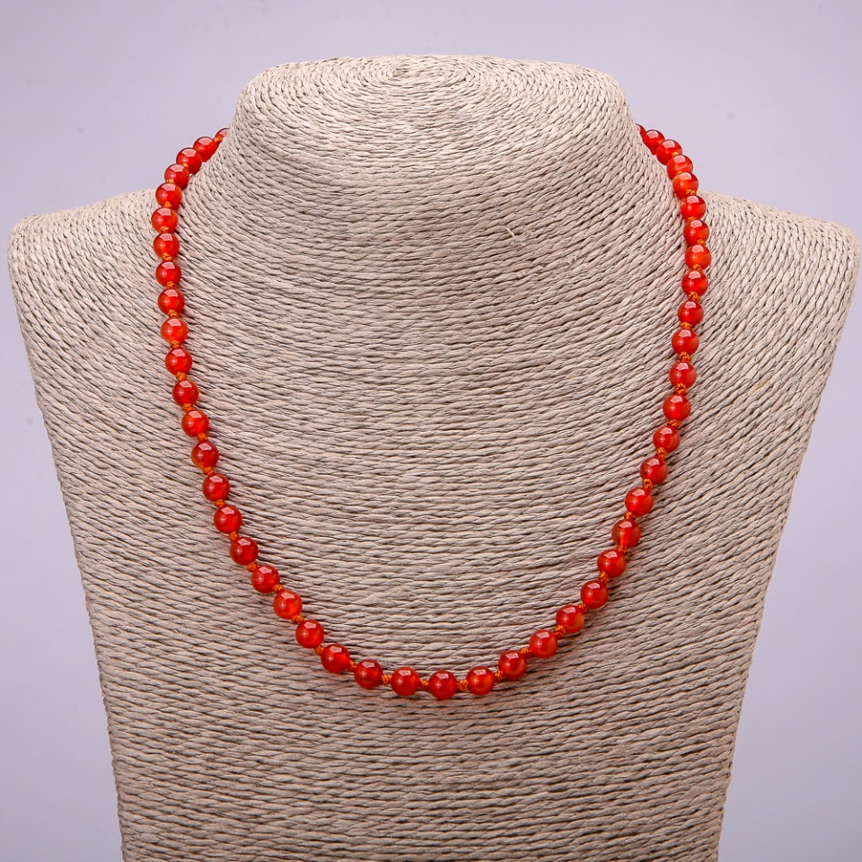 Natural Carnelian Stone Necklace with Smooth Beads, 6mm Diameter, 48cm Length