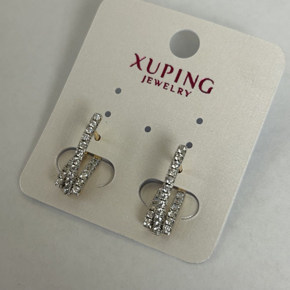 Xuping Earrings with White Crystals, Rhodium and 18k Gold Plating, 2x20 mm