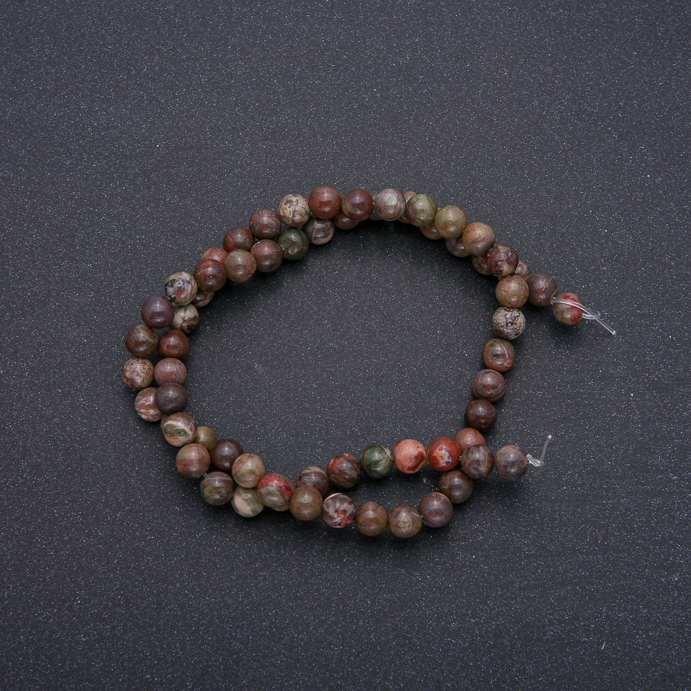 Beads on thread, Picasso Jasper natural stone, smooth round bead, 6 mm diameter, 38 cm length (±)