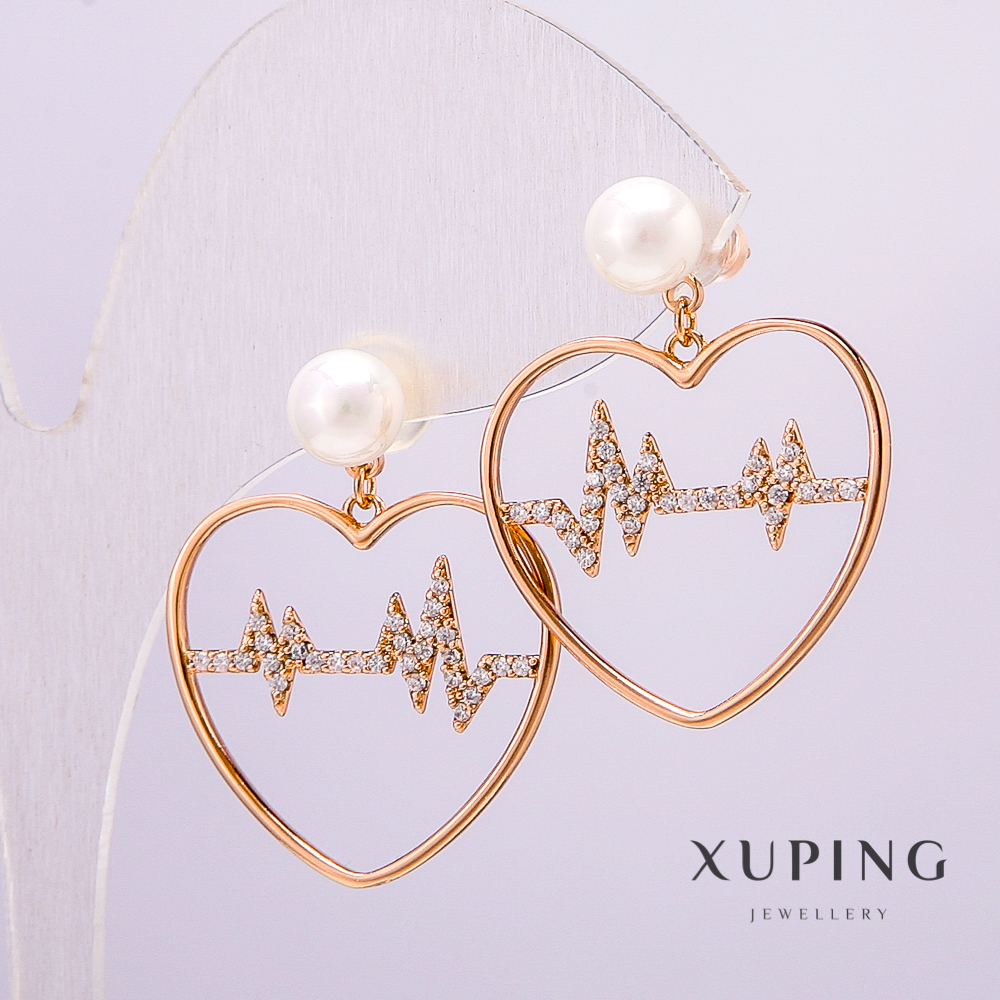 Xuping Earrings 18K Gold-Plated with 6mm Pearl and White Crystals 26x21mm