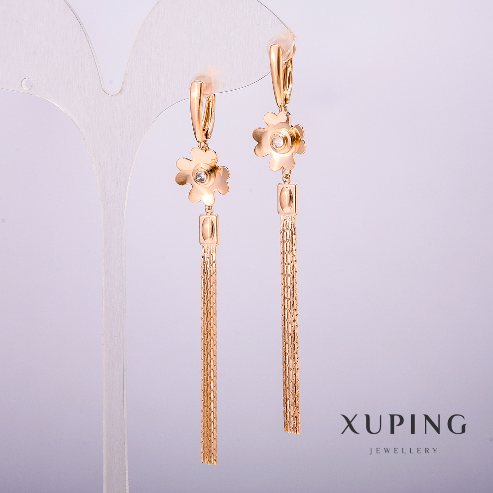 Xuping Earrings, 18K Gold Plating with White Stones, Length 80 mm+