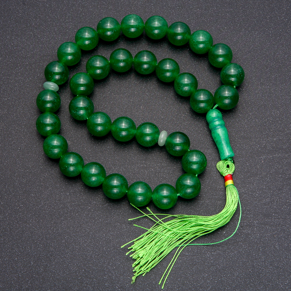 Natural Chrysoprase Prayer Beads, 33 Beads, Smooth Round Beads, 12 mm Diameter, Chrysoprase Inlay