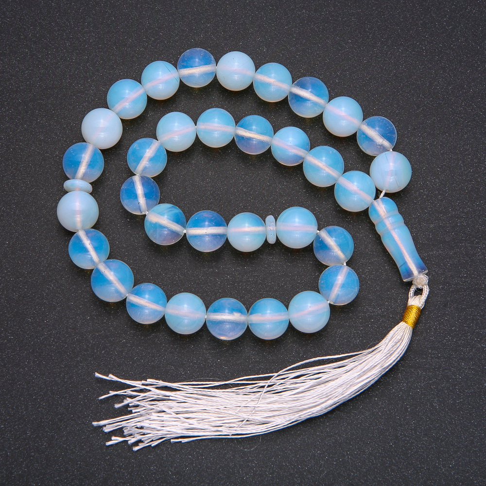 Moonstone natural stone prayer beads, 33 beads, smooth round beads, diameter 12 mm, moonstone inset