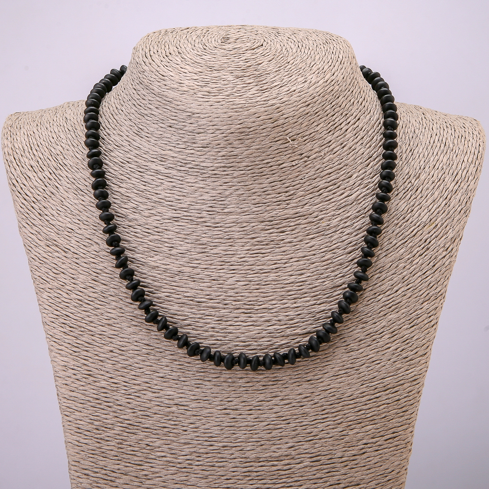 Shungite Beads Necklace (Synthetic) Smooth Rondels, 6x3 mm, Length 45 mm