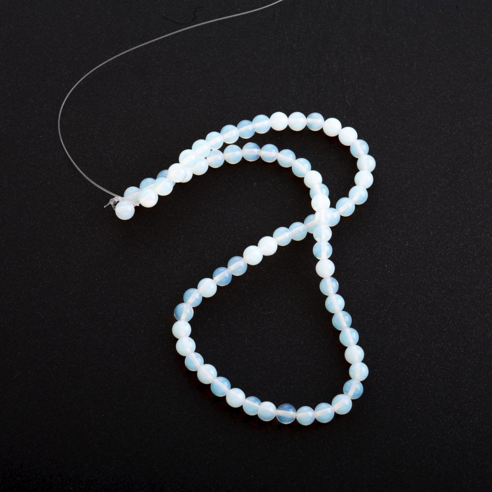 Moonstone Beads on Thread, Smooth Ball-Shaped, 6 mm Diameter +/-, 37 cm Length +/-