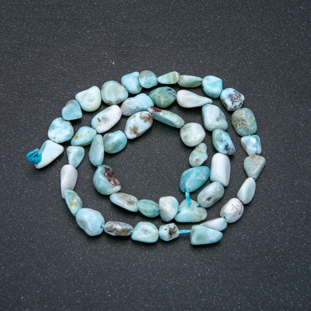 Beads on thread, natural Larimar gemstone, faceted 6x10mm + -, length 39 cm