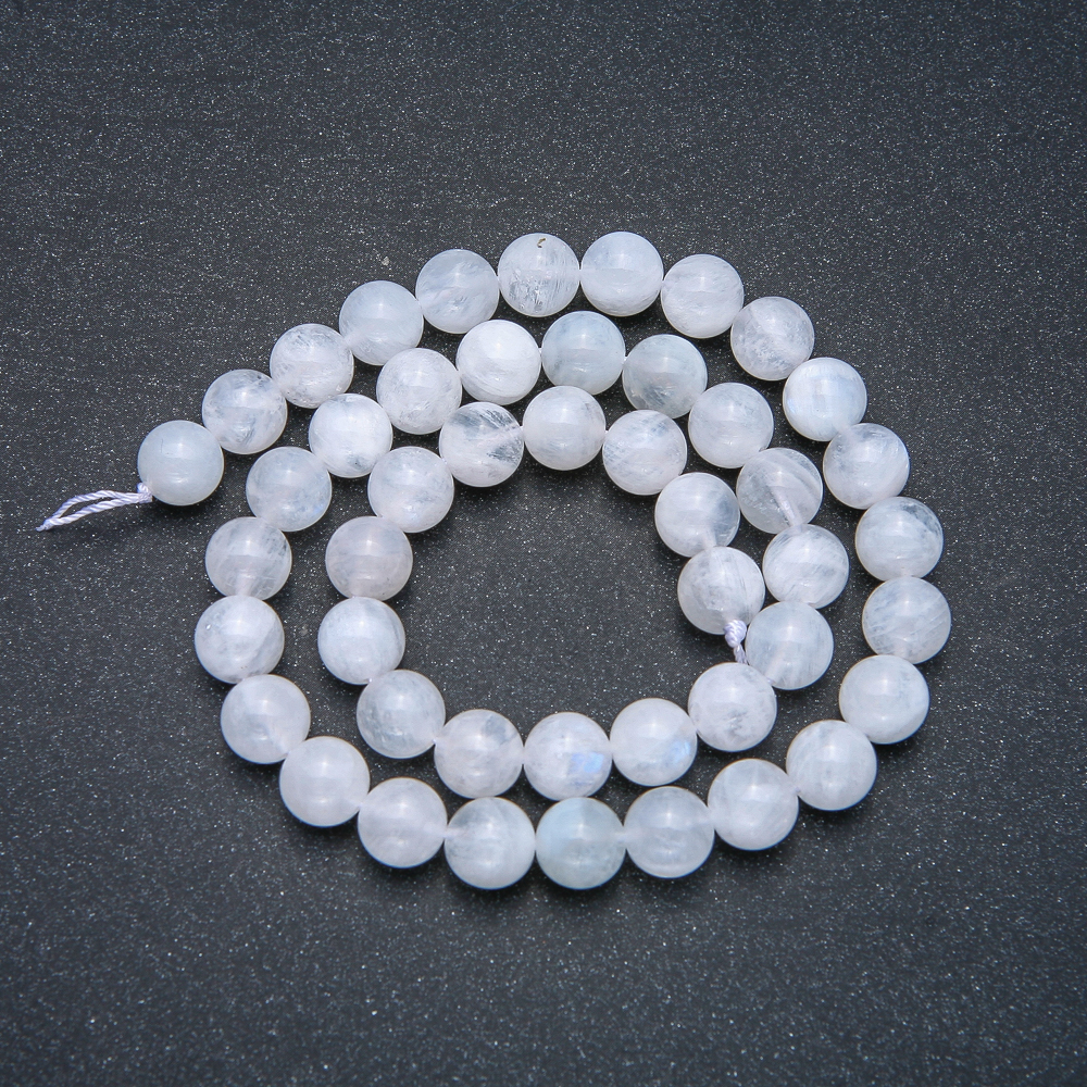 Moonstone beads on thread, natural adularia, smooth round beads, 8 mm diameter, 39 cm length