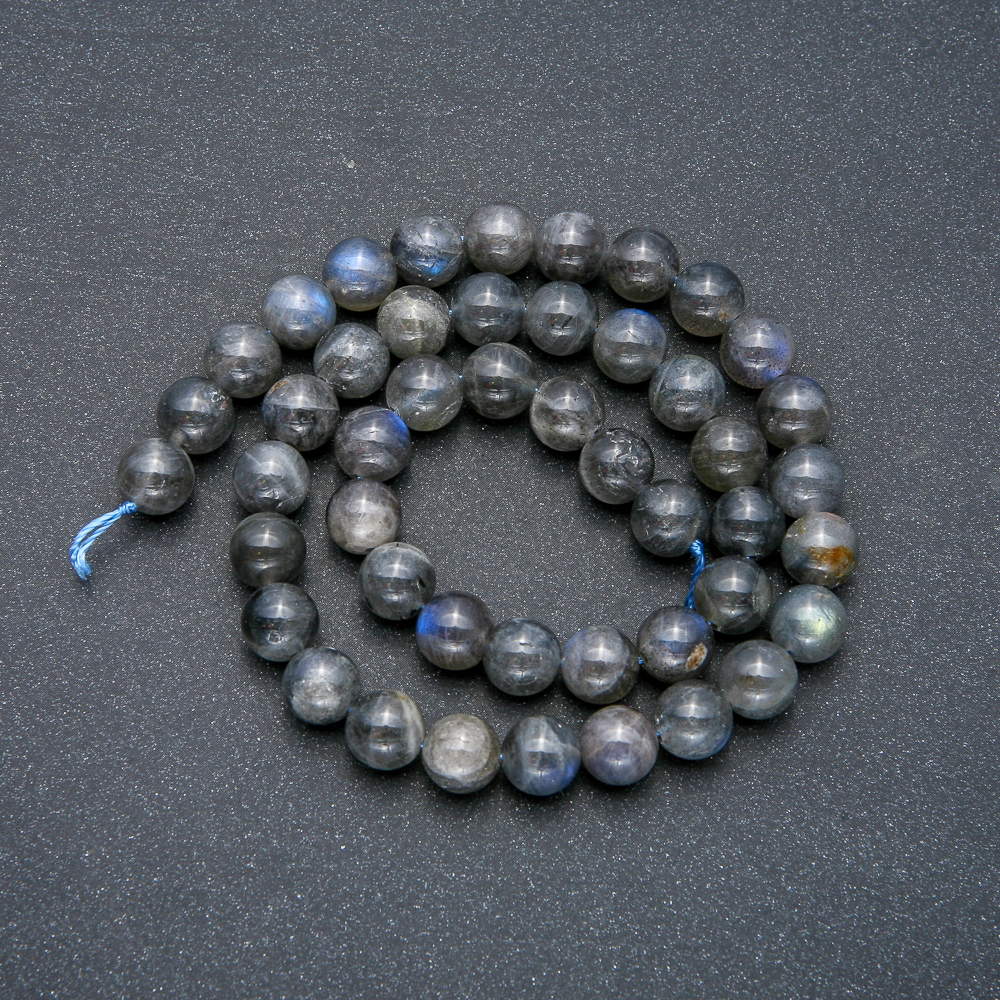 Beads on a thread, natural Labradorite stone, smooth round beads, diameter 8.5 mm, length 39 cm