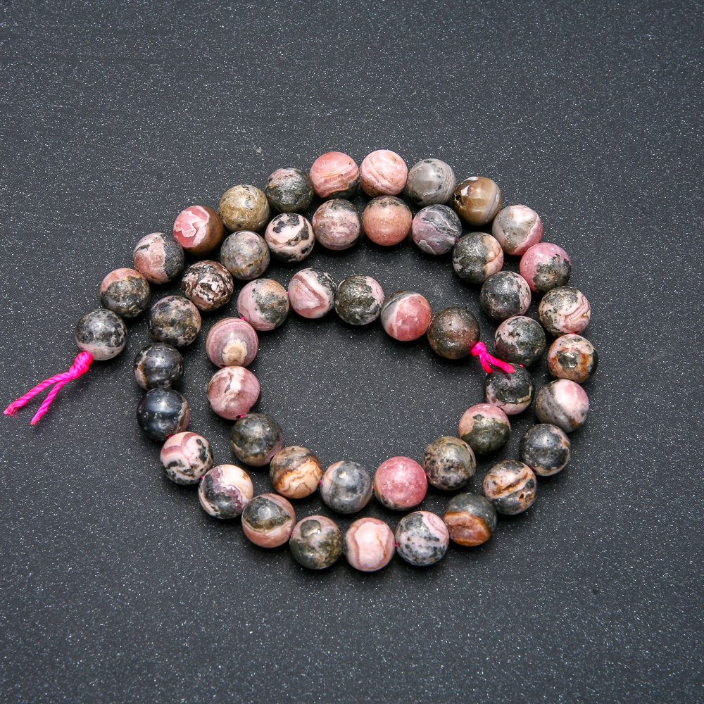 Rhodochrosite beads on a thread, natural stone, smooth round beads, diameter 8.5 mm, length 39 cm