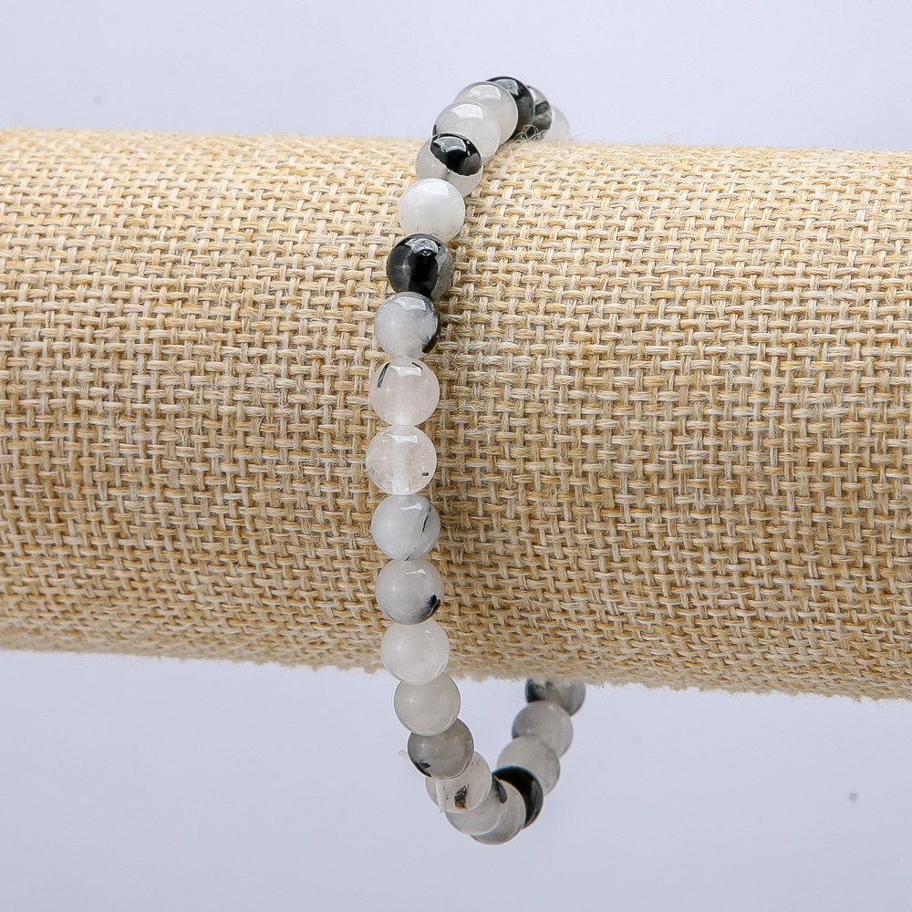 Elastic bracelet with natural rutile quartz, bead diameter 6 mm, length 18 cm
