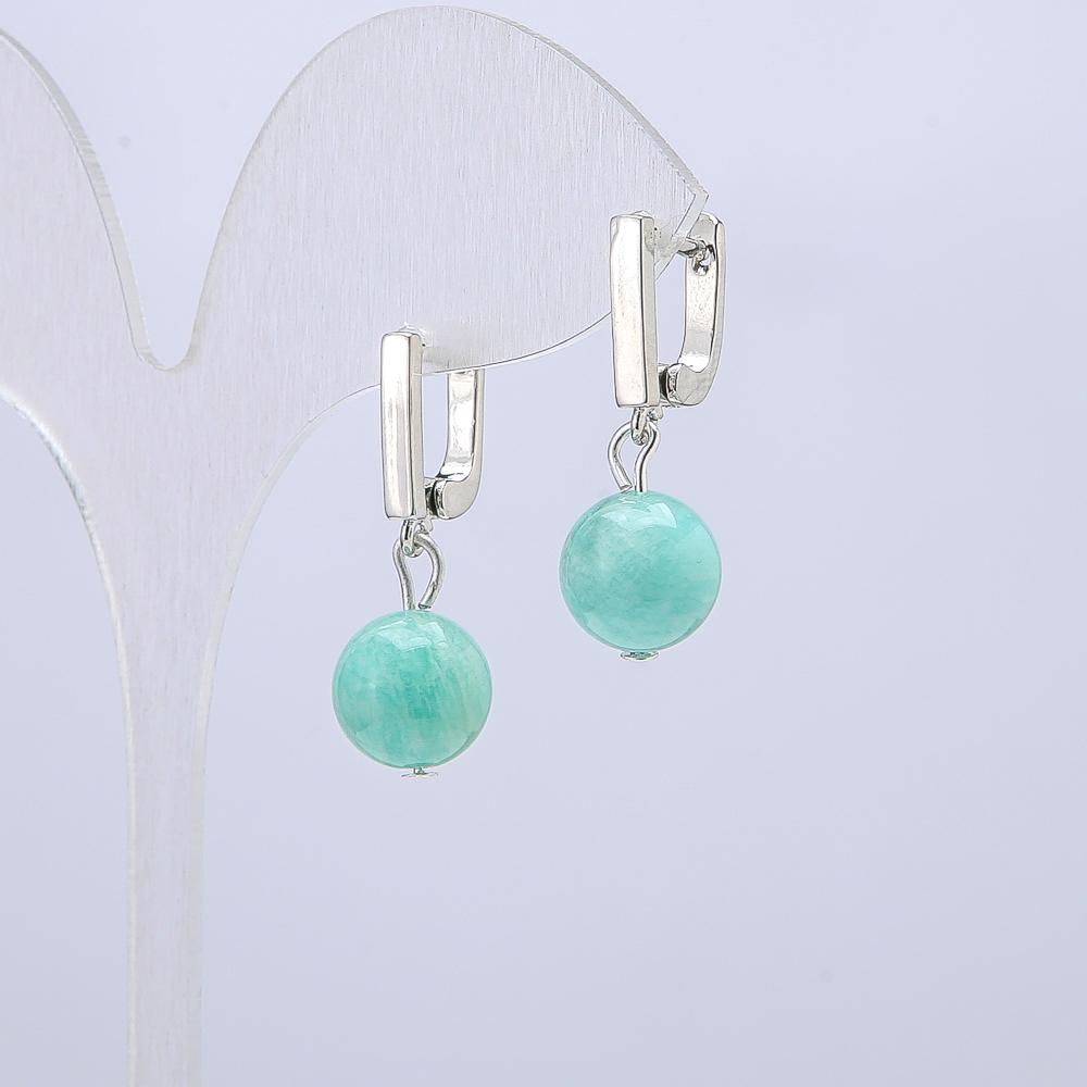 Earrings with natural jadeite, 10 mm diameter, 28 cm length +