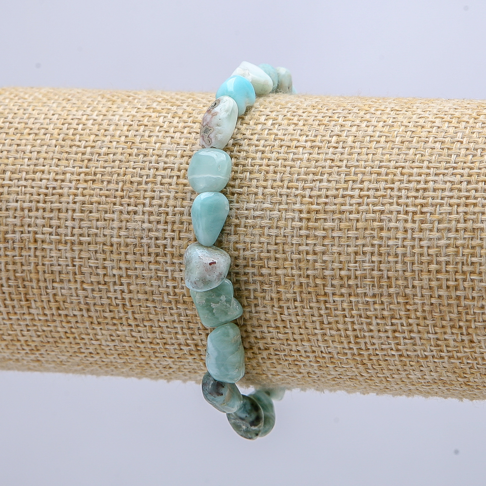 Elastic bracelet with natural Larimar, tumbled, 6x8 mm diameter, 18 cm circumference +