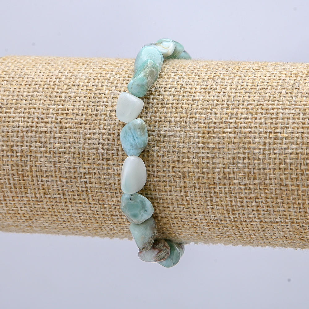 Elastic bracelet with natural Larimar, tumbled, 8x10 mm diameter, 18 cm circumference +