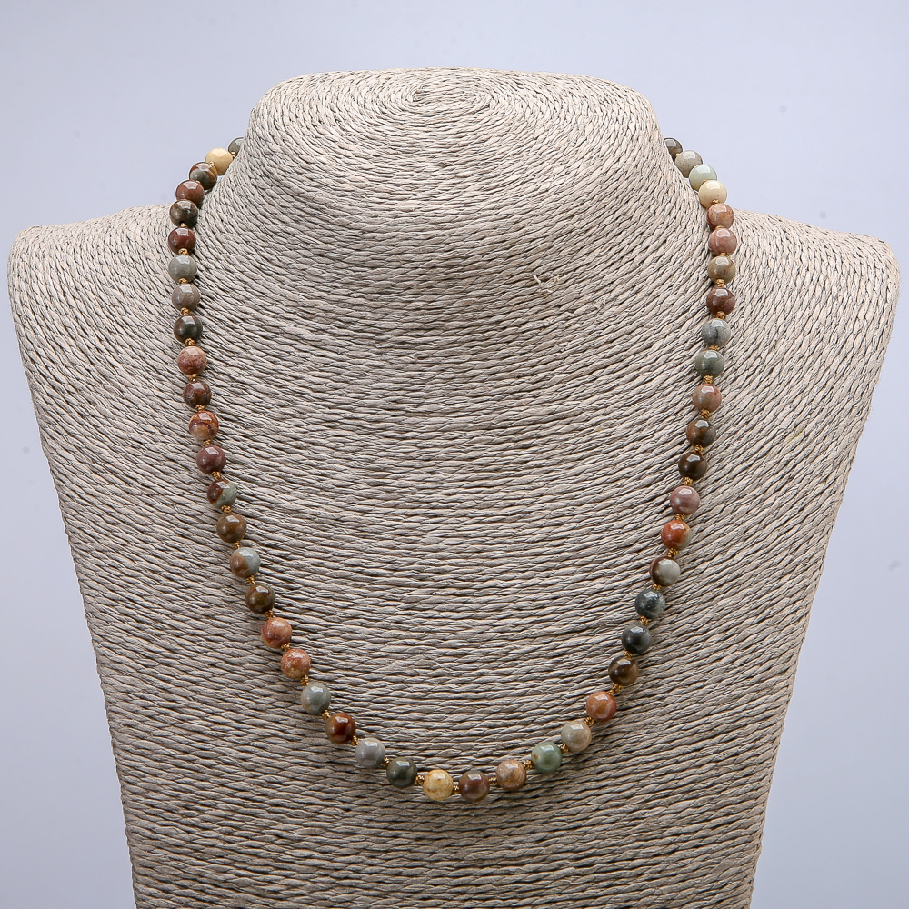 Jasper Bead Necklace, Natural Stone, Smooth Beads, 6mm Diameter, 46cm Length +