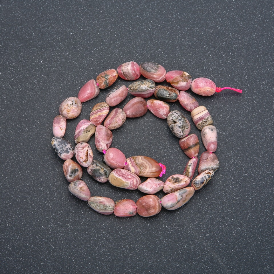 Rhodochrosite Beads on Thread, Faceted, 8×10 mm, 40 cm length +