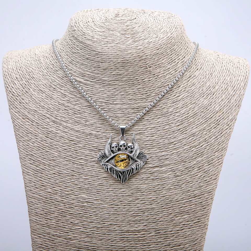 Pendant 'Demon's Eye' 45x40 mm on a chain, length 70 cm ± silver-toned metal