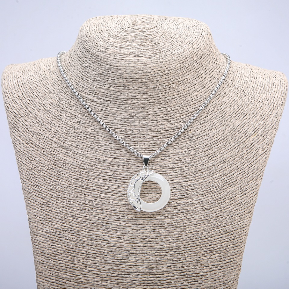 Pendant 'Moon' 35×28 mm on chain, length 70 cm + - silver-tone metal