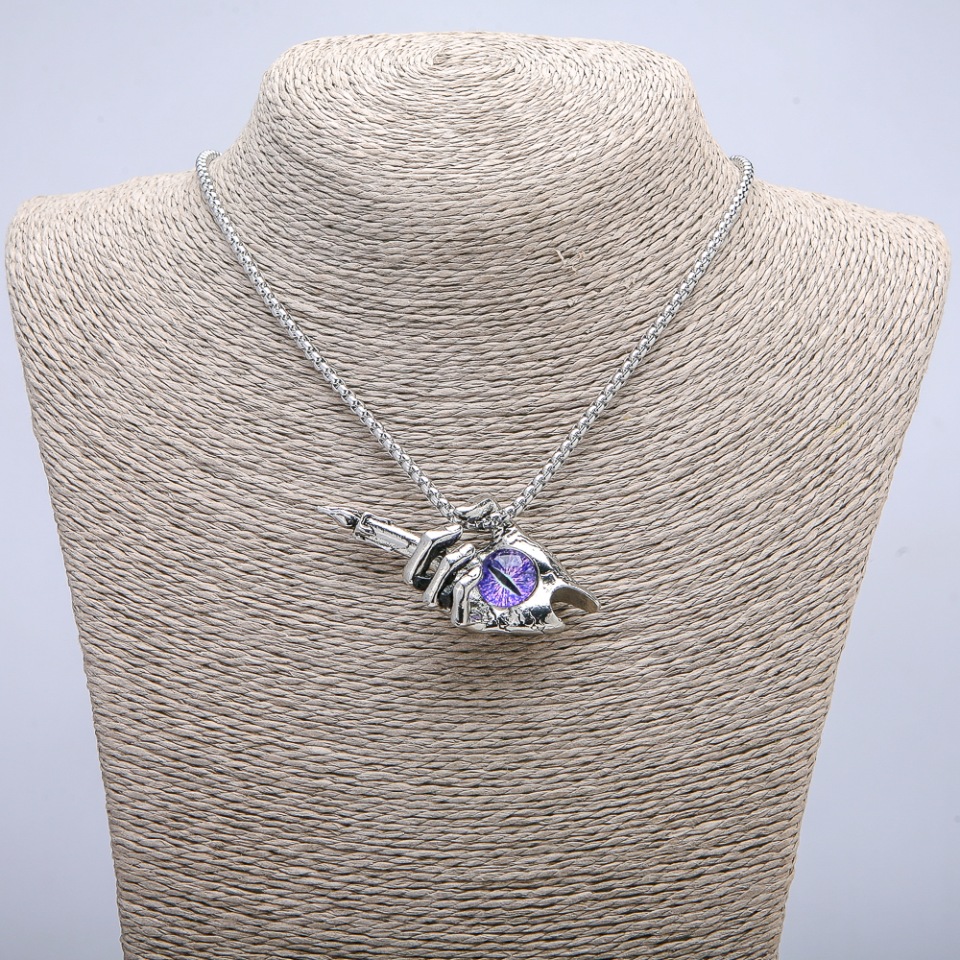 Pendant "Hand-Candle Dragon Eye" 60x30 mm on a chain, length 70 cm, silver-tone metal