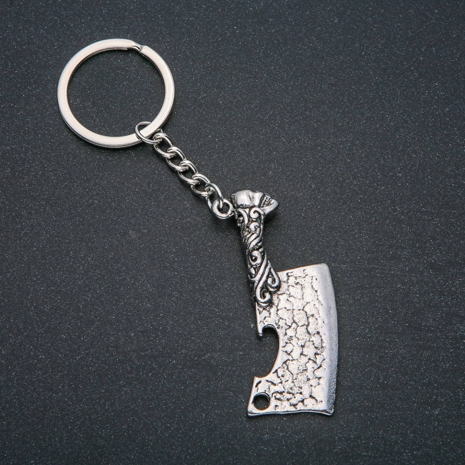 Keychain 'Axe', diameter 58x22 mm, length 12 cm, silver-colored metal