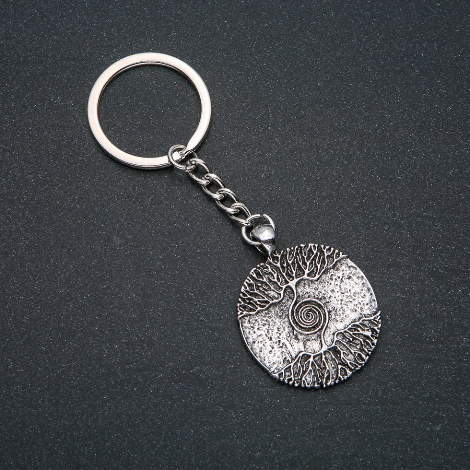 Keychain, diameter 22 mm, length 9 cm, silver-colored metal