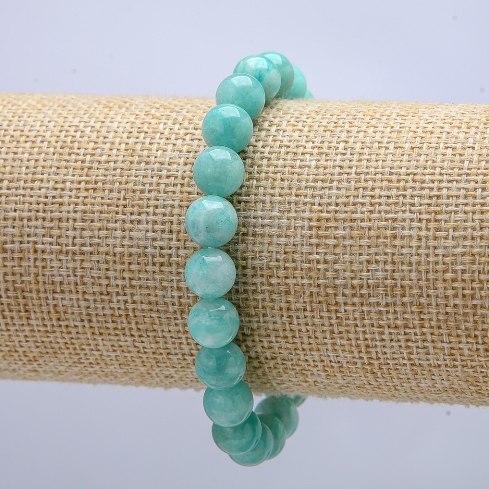 Elastic bracelet made from natural amazonite with smooth beads, 8 mm diameter, circumference 18 cm +