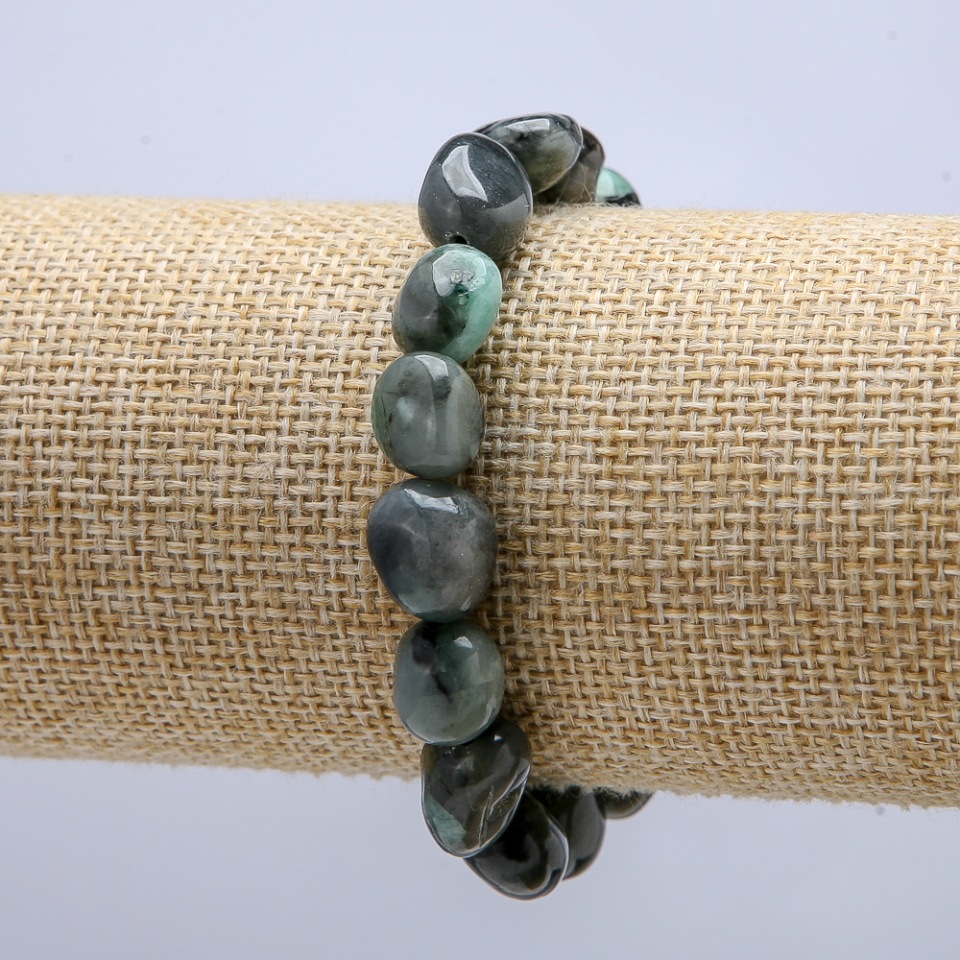 Elastic Moss Agate Bracelet, Faceted, diameter 12×10 mm, circumference 18 cm +