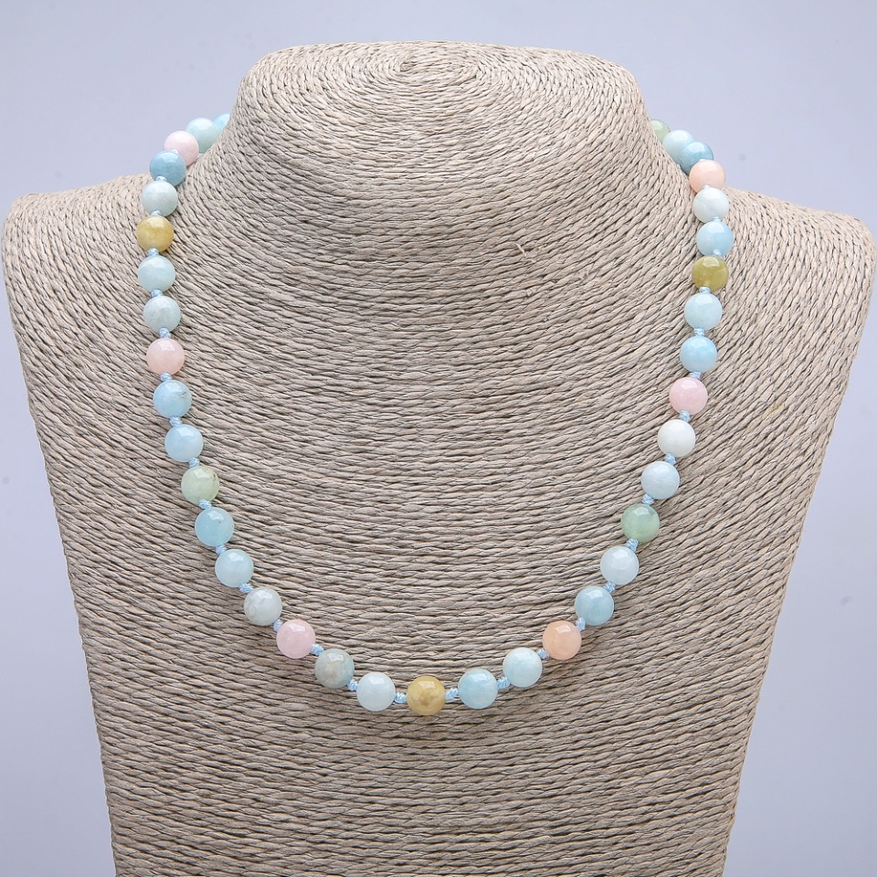 Natural Morganite Necklace with Smooth Beads, 8 mm Diameter, 45 cm Length +