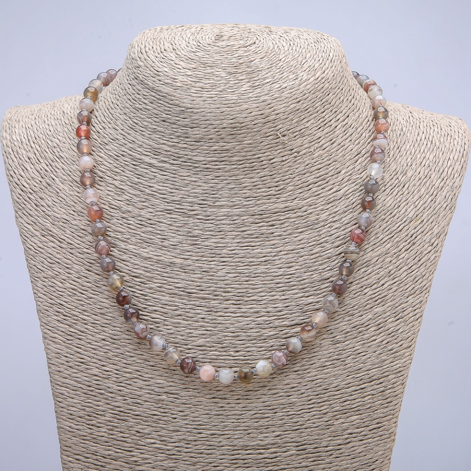 Botswana natural stone beads — smooth round beads, 6mm diameter, 45cm length +