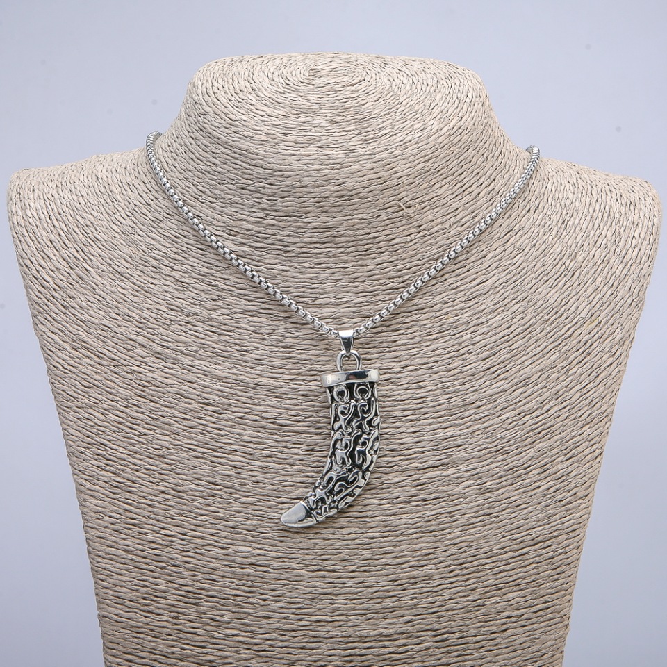 Pendant "Click" 55×18 mm on a chain, length 70 cm ± silver-colored metal