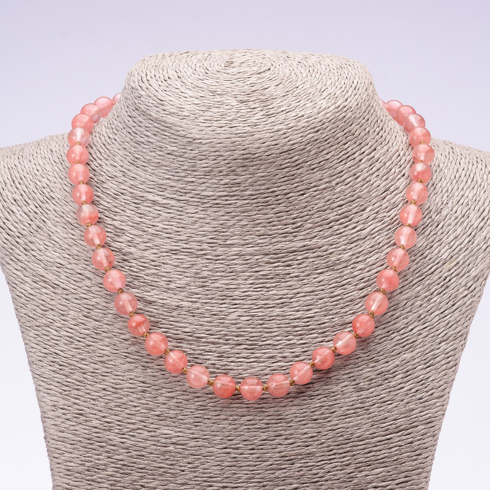 Necklace with natural chalcedony beads — smooth round beads, 8 mm diameter, length 45 cm