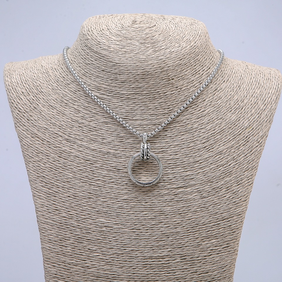 Pendant Ring 24x5mm on a chain, length 70 cm, silver-colored metal