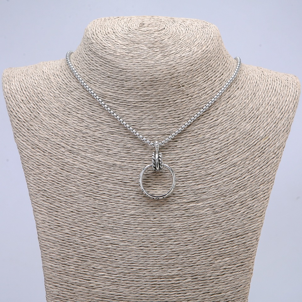 Pendant Ring 24×5 mm on chain, 70 cm length, silver-toned metal