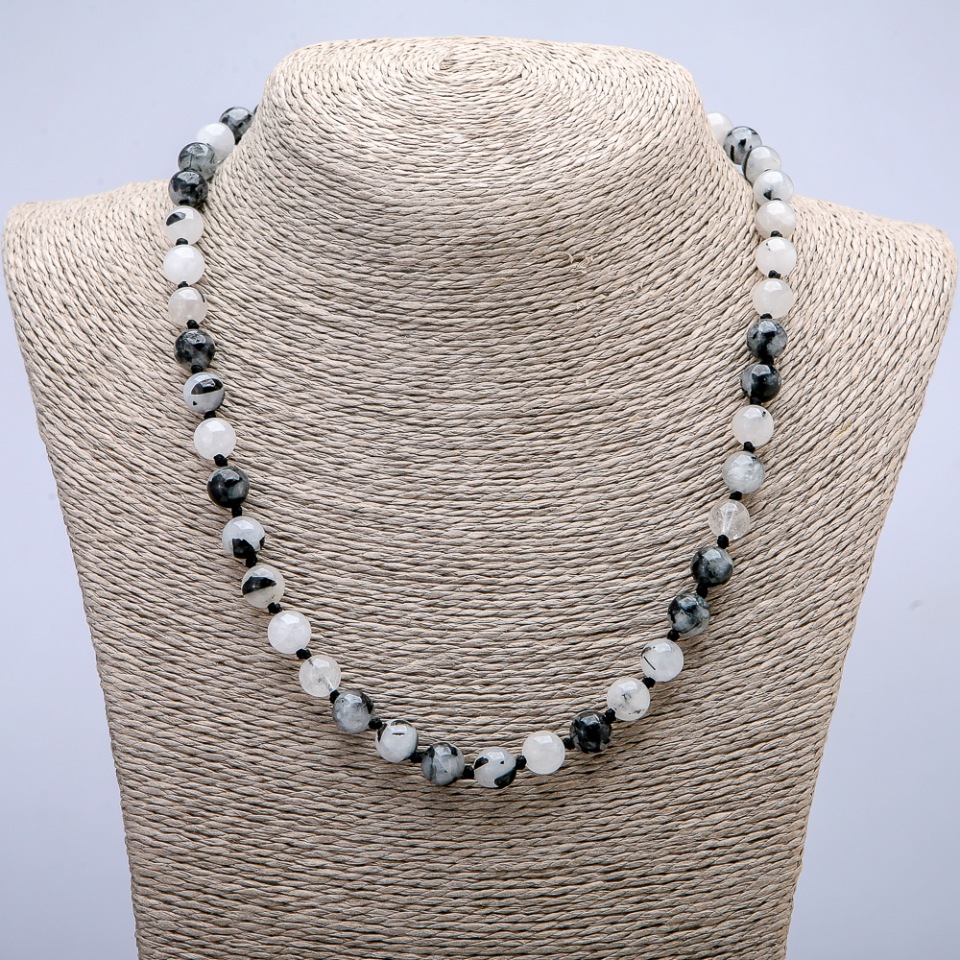Hair Quartz Natural Stone Bead Necklace, Smooth Round Beads, 8 mm Diameter, 45 cm Length+
