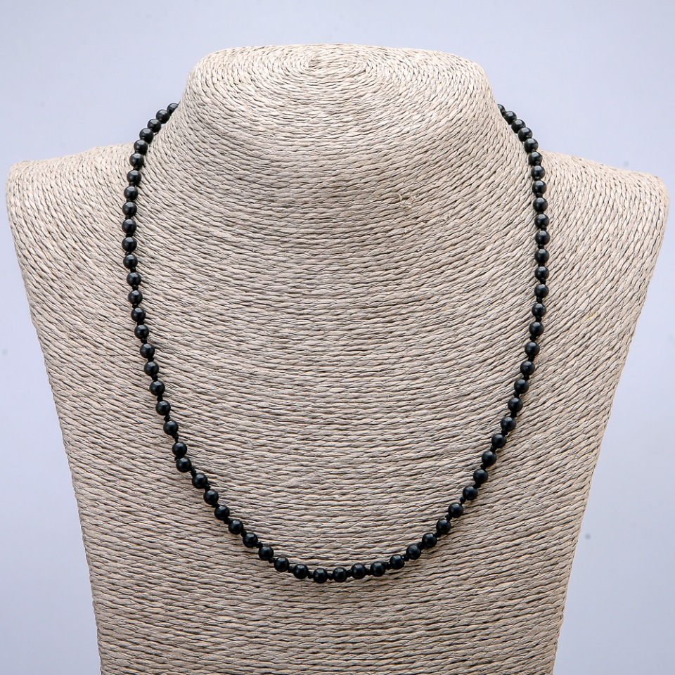 Necklace with natural shungite beads, smooth spheres, diameter 4-5 mm, length 45 cm