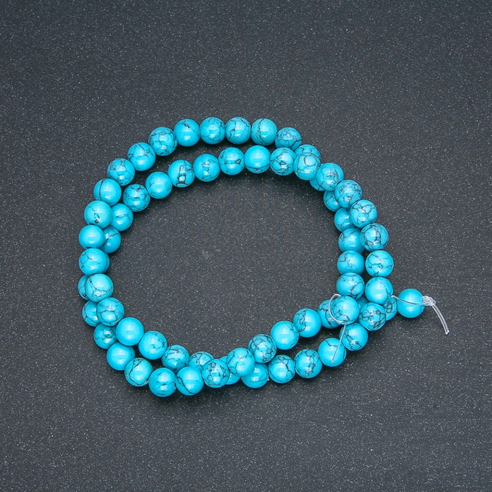 Turquoise Beads (Artificial) Smooth Round Beads, 6 mm Diameter, 40 cm Length