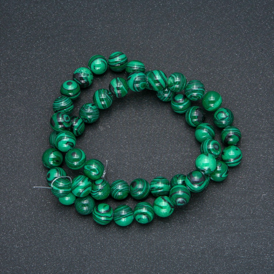 Malachite Beads on Thread (Pressed), Smooth 8mm Beads, 40 cm Length