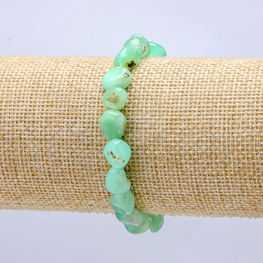Elastic chrysoprase bracelet, natural stone, tumbled, diameter 10x8mm+