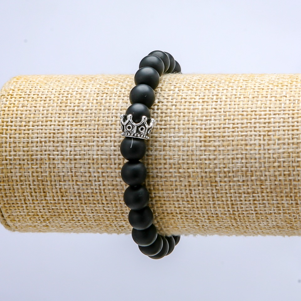 Shungite Elastic Bracelet (Synthetic), 8 mm Beads, Crown